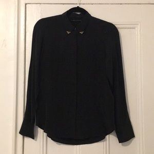 Zara black silk button down shirt